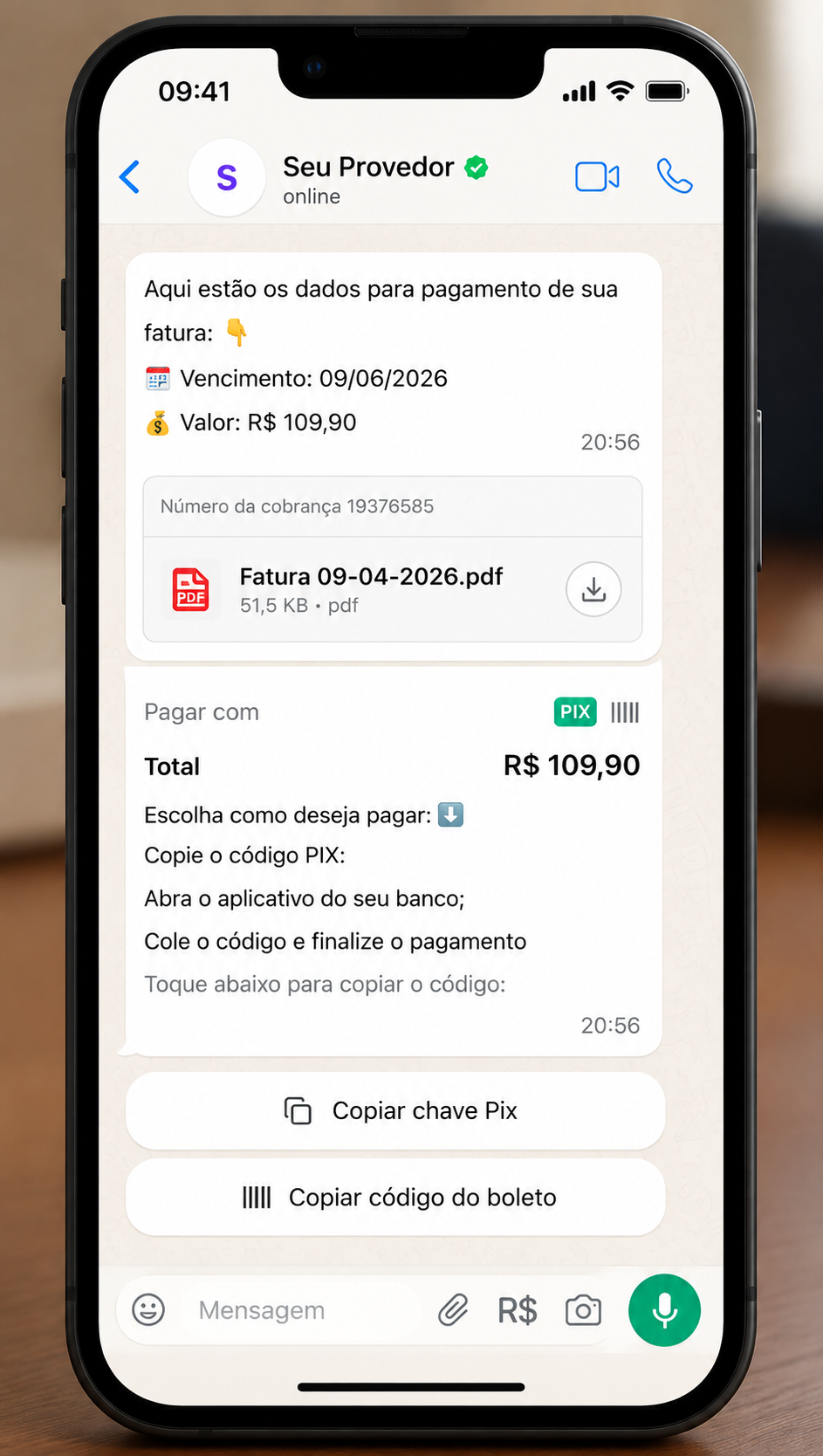 Disparo inteligente — envio automático de fatura com PIX e boleto pelo WhatsApp