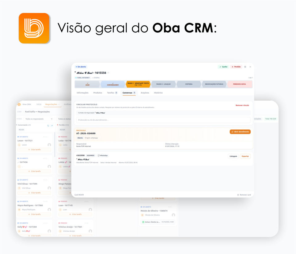 Visão geral do Oba CRM
